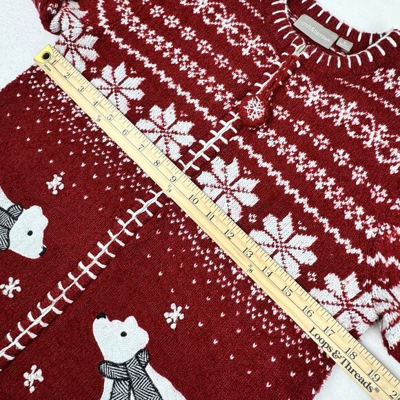 Croft & Barrow Christmas Holiday Sweater S Red Polar Bear Snowflake Silk Wool - Picture 13 of 16